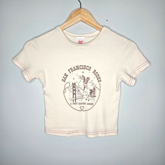 FRUIT FACE San Francisco Rodeo Baby Tee Small Cropped 100% Cotton Fruit Scootin - Picture 1 of 7